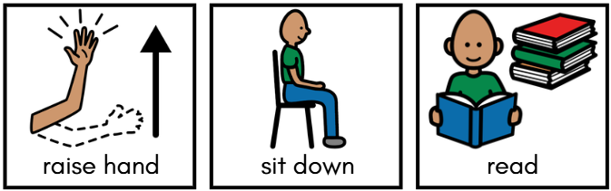 Boardmaker visuals: raise hand, sit down and read