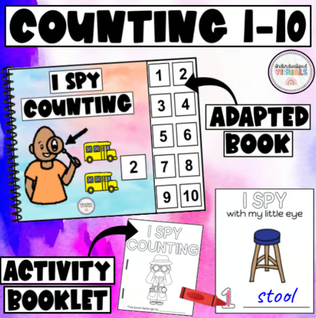 This is a photo of I spy counting adapted book