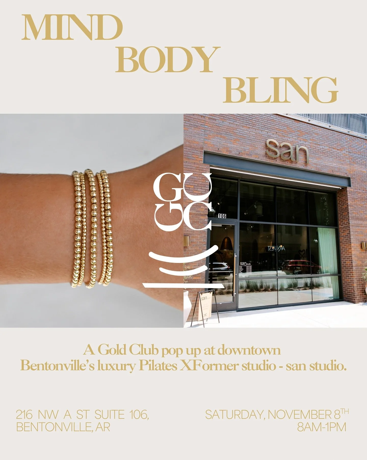 Where wellness meets luxury 💎
Join us for a Gold Club pop-up at San Studio - experience a Pilates class, connect with community, and shop your favorite gold pieces.
Saturday, November 8 | 8 AM &ndash; 1 PM