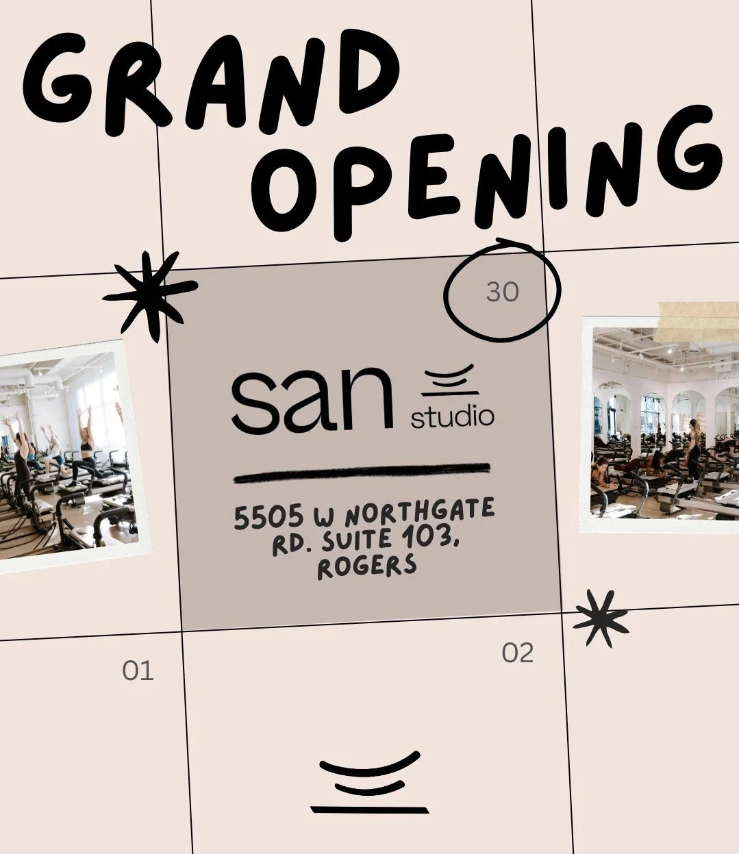Join us May 30 for the official grand opening of san rogers 🤍⁠
⁠
We&rsquo;ll be offering complimentary classes all day long alongside curated studio offerings, wellness goodies, and an open house experience designed to welcome you into the space.⁠
⁠