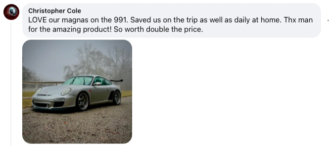 Pic of car and quote-Thx man for the amazing product! So worth double the price.