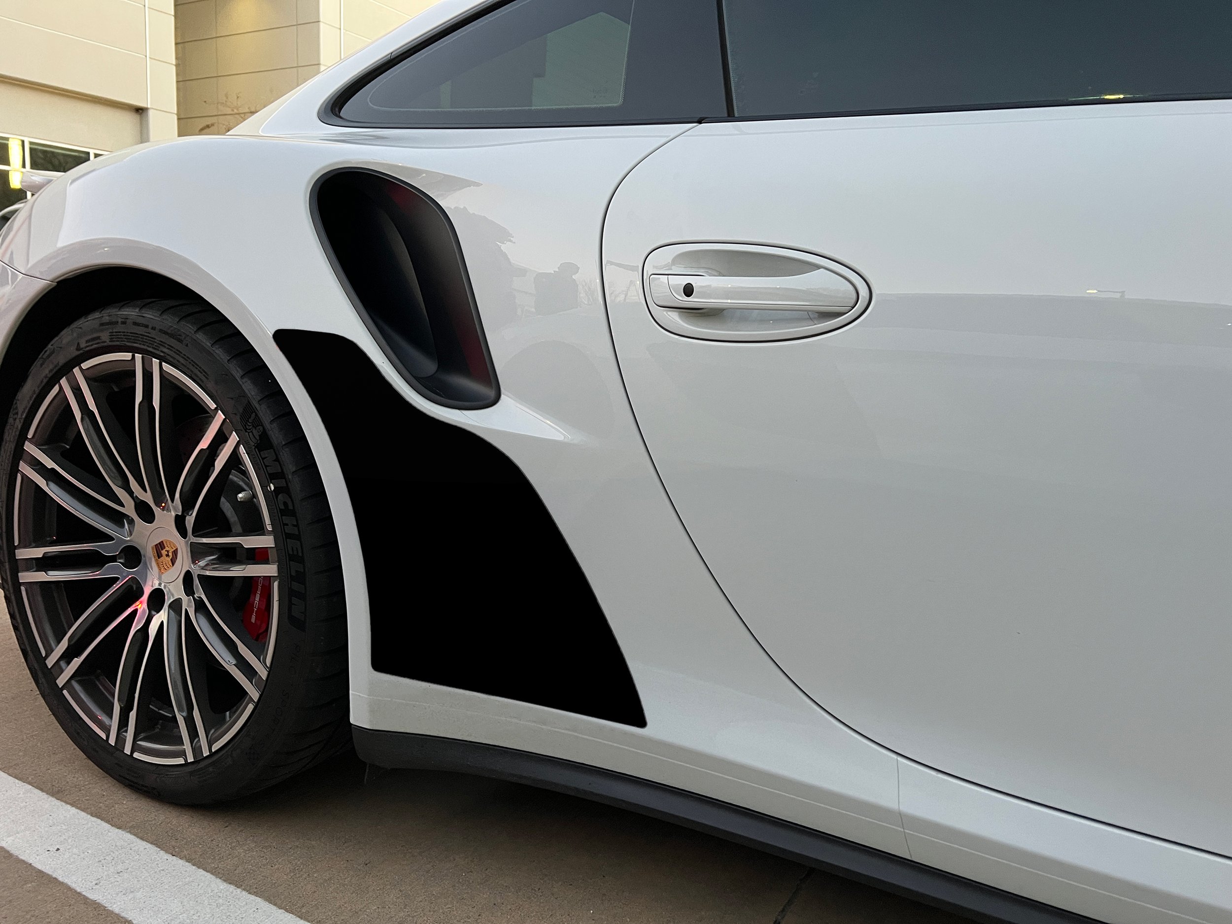 black MagnaFin magnetic stone guard on white 991 turbo
