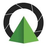 Green triangle overlaying black and white segmented circle logo