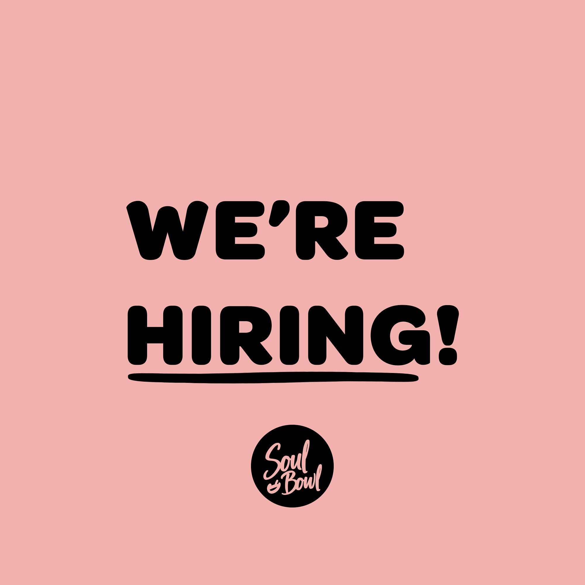 Soul Bowl are Hiring! 

We&rsquo;re looking for fun, energetic &amp; hard working team players to join us at uk festivals over the summer ☀️

If you like the sound of having fun whilst earning some dollar then we&rsquo;d love to hear from you - drop 