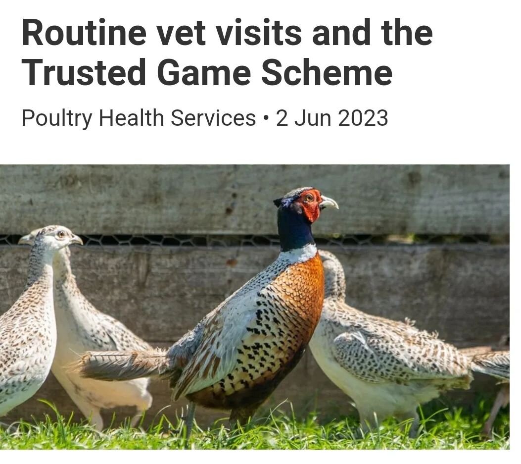 It is great to see all of the main game vets embracing Trusted Game  around the UK! 

&quot;In addition to providing veterinary services routine vet visits can support your membership with the Trusted Game Scheme, which ensures the health and welfare