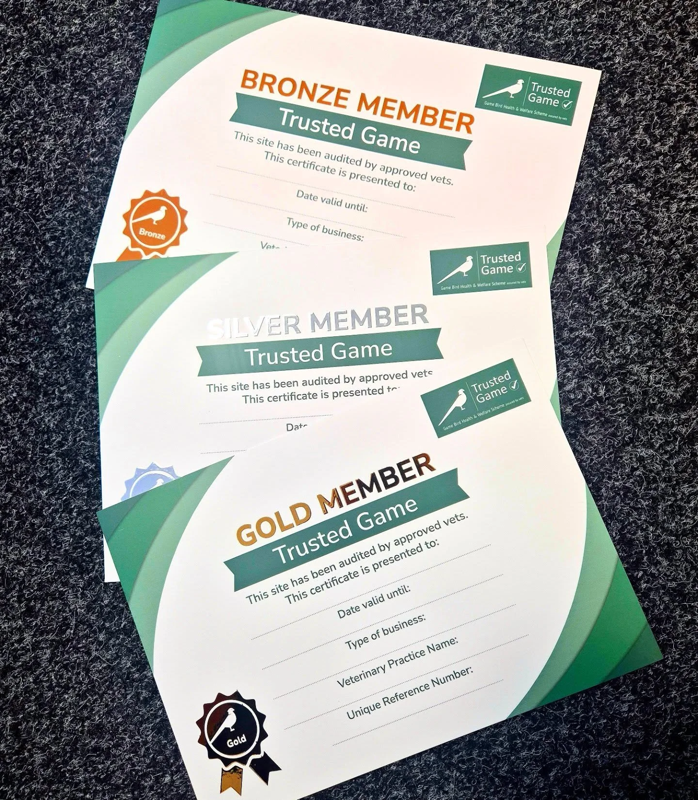 Our new certificates are flying out on to shoots and game farms that have been through the #trustedgame audit process from their vet.
This follows our new tiered audit system --> 

Following passing the initial GENERIC AUDIT that covers all the pa