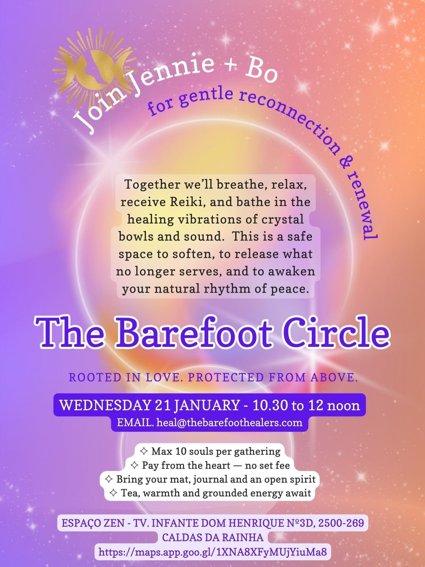 Venue update for tomorrow&rsquo;s Barefoot Healers&rsquo; Circle ✨

Quick little pivot (because the Universe loves a last-minute plot twist)&hellip; we&rsquo;ve moved venue and tomorrow (20 January) we&rsquo;ll be gathering at Espa&ccedil;o Zen in Ca