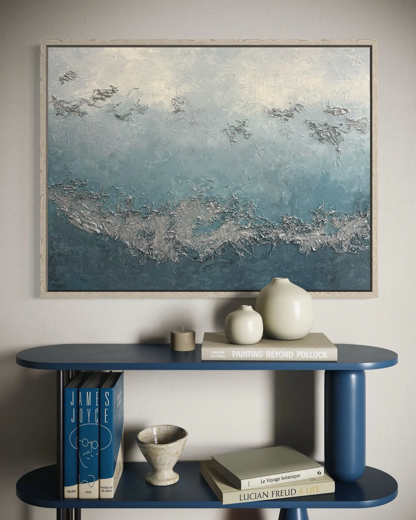 "Spring Breaks on the Shallows"
100x75cm
.
The distinct texture of this artwork is created by using acrylic paint, black sand (from Britta's Bay) and reclaimed netting I collected during a wild winter swim in county Mayo. 
.
#abstractart #a