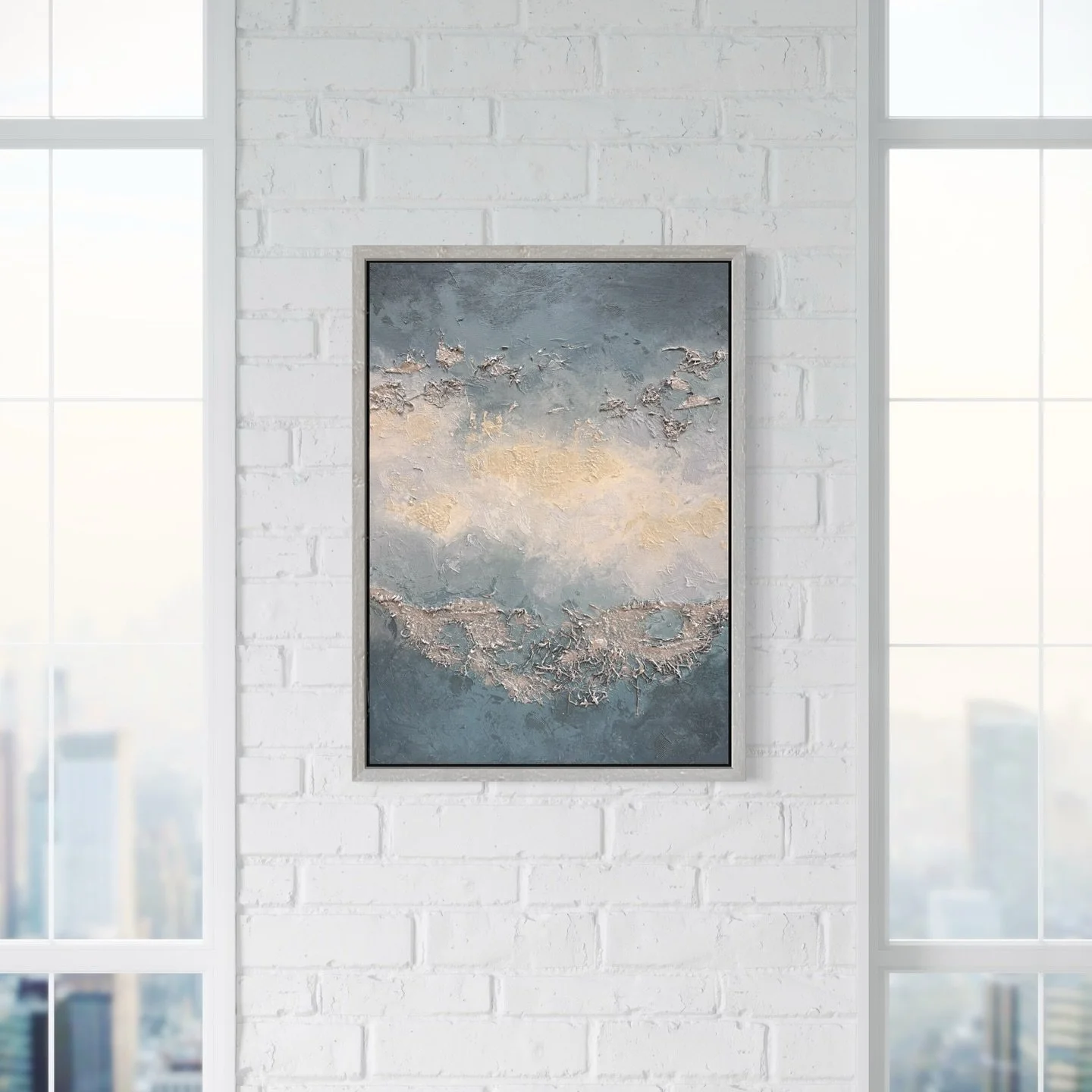 "Morning Light on the Spring Tide"
50x70cm
Acrylic, sand, reclaimed netting on canvas 
.
.
.
.

#abstractart #artcollector #abstractseascape #art