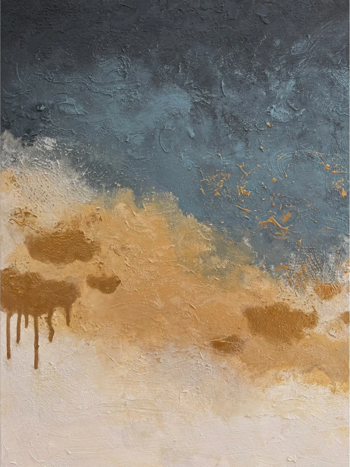 "Cover Thy Spacious Heavens"
Triptych 3 x 50x70cm
Acrylic, sand, natural pigments on canvas
Created as a commission
.
Really thrilled that this beauty went to its new home today! 🤩🖤