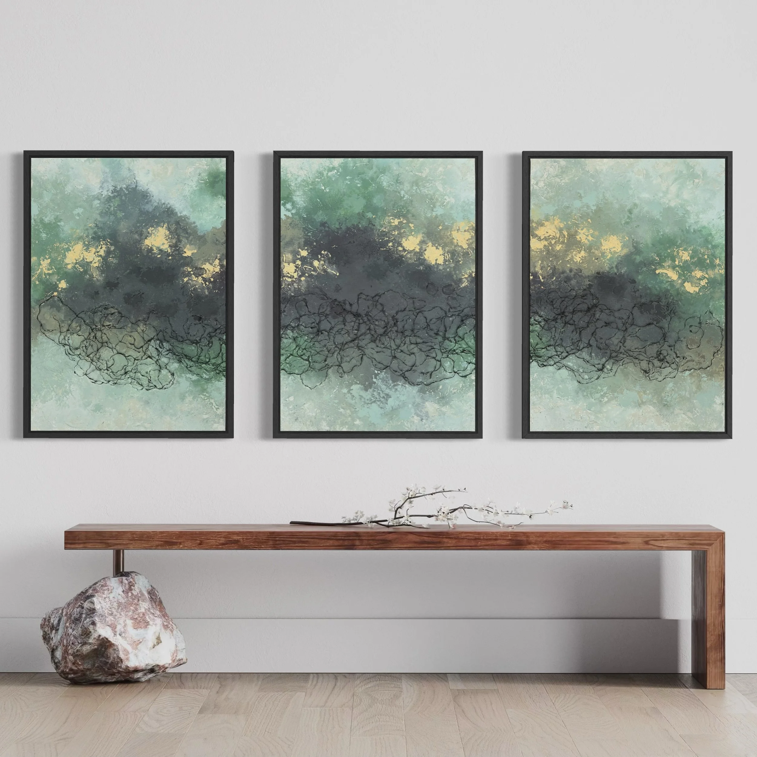 "Woven Spells and Wicked Whispers"
Triptych 
3x 50x70cm
Acrylic, sand, naturals pigments and reclaimed fishing rope on canvas 
.

.
.
#abstractart #triptych #darkabstract #artcollector