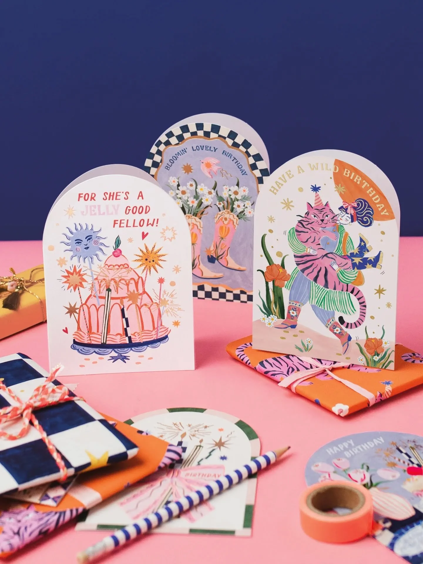 Introducing the Pablo Collection! {Amazing pics from our latest shoot with 📷 @hollyboothstudio } ~ An eclectic mix of over-sized blooms, whimsical cats, chequerboard patterns, and decorative tiles. These arched top cards evoke feelings of Mediterran