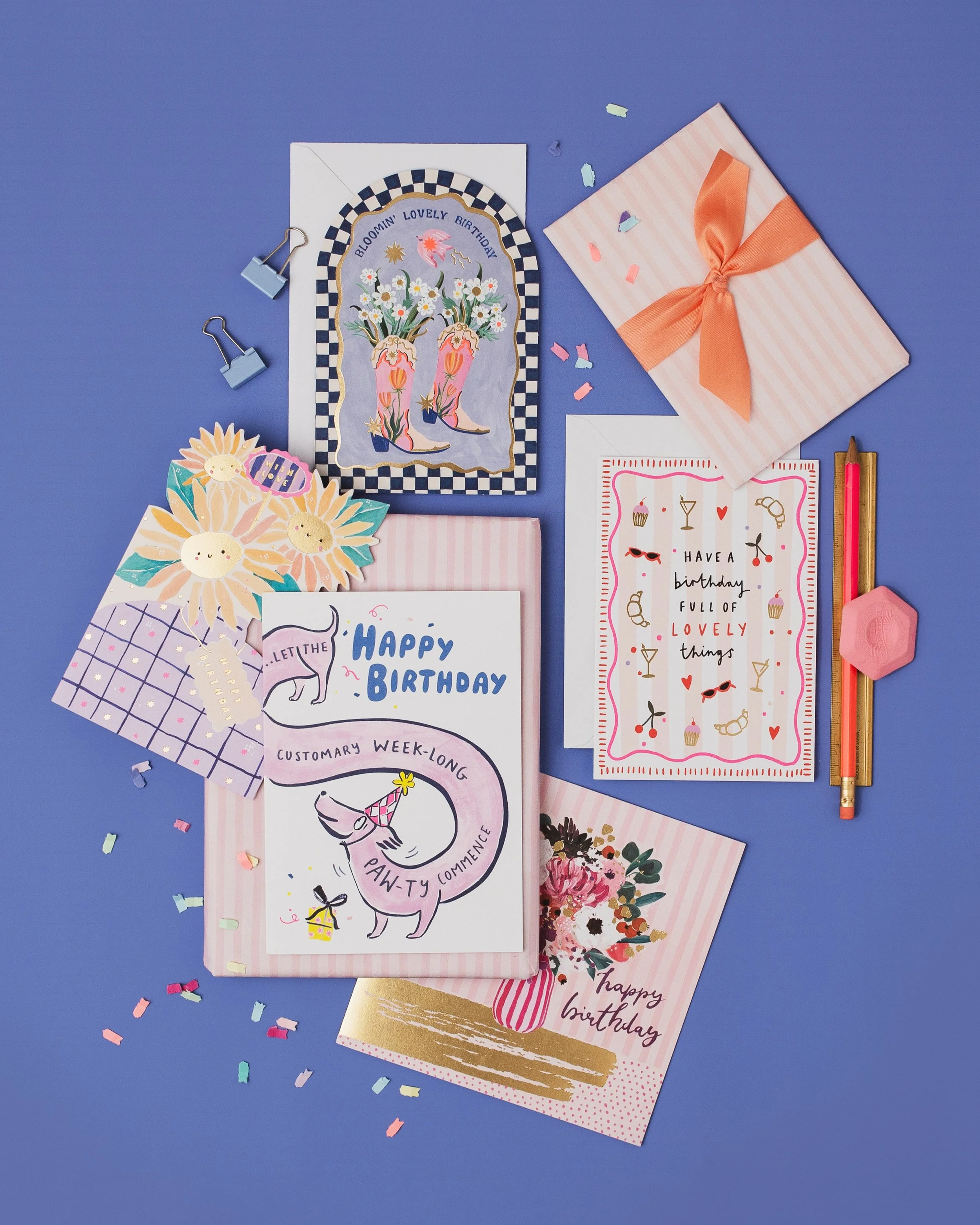 A shot full of lovely things! As quoted on our Confetti design in shot. All available on Faire and cbgtrader, links in bio. Happy Tuesday! #hotchpotch #hotchpotchlondon #confettifordays #greetingcards #lovefromlondon #birthday