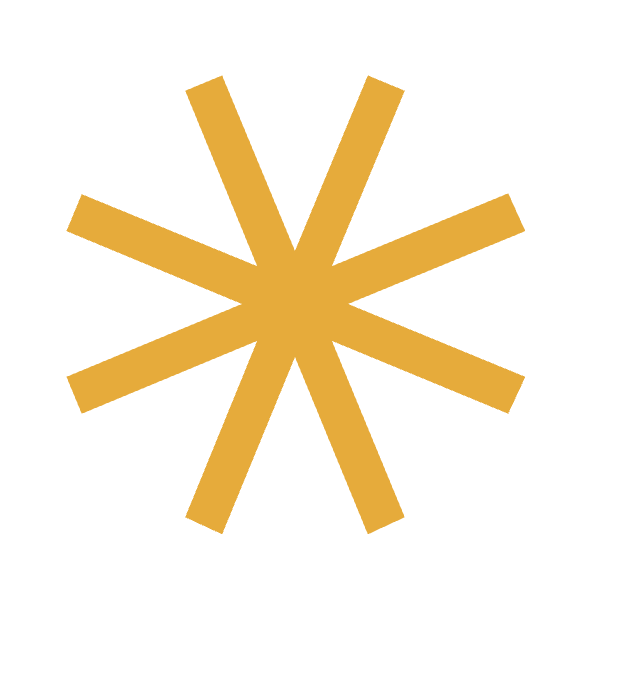 A stylized starburst or asterisk symbol in gold color with eight thick lines radiating from a central point on a white background.