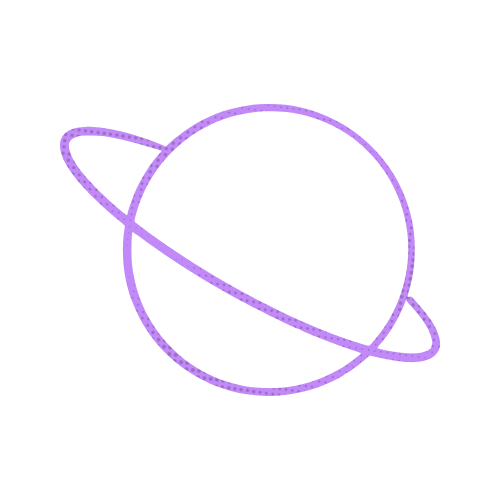 A purple neon outline of a planet with rings, resembling Saturn, on a black background.
