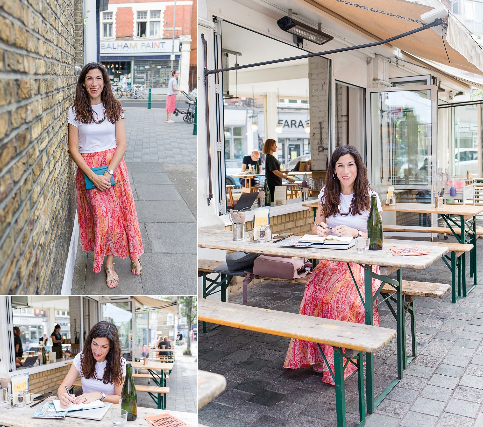 London business works at coffee shop during branding photo shoot with Nina Mucalov Photography