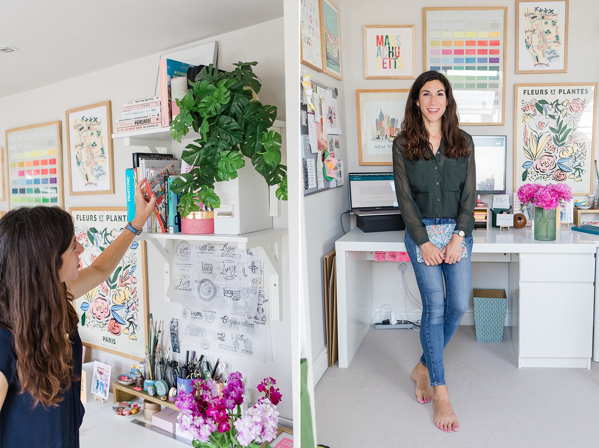 woman works in office during London branding session with Nina Mucalov Photography 