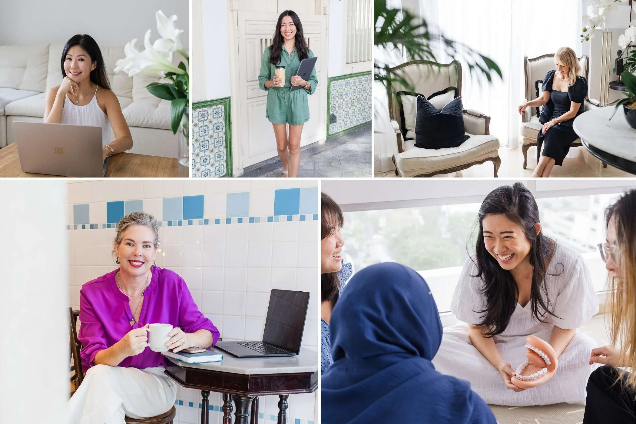 Personal branding photography session at colourful Singapore location including Tiong Bahru café and urban street backdrop, and at the workspace and studio