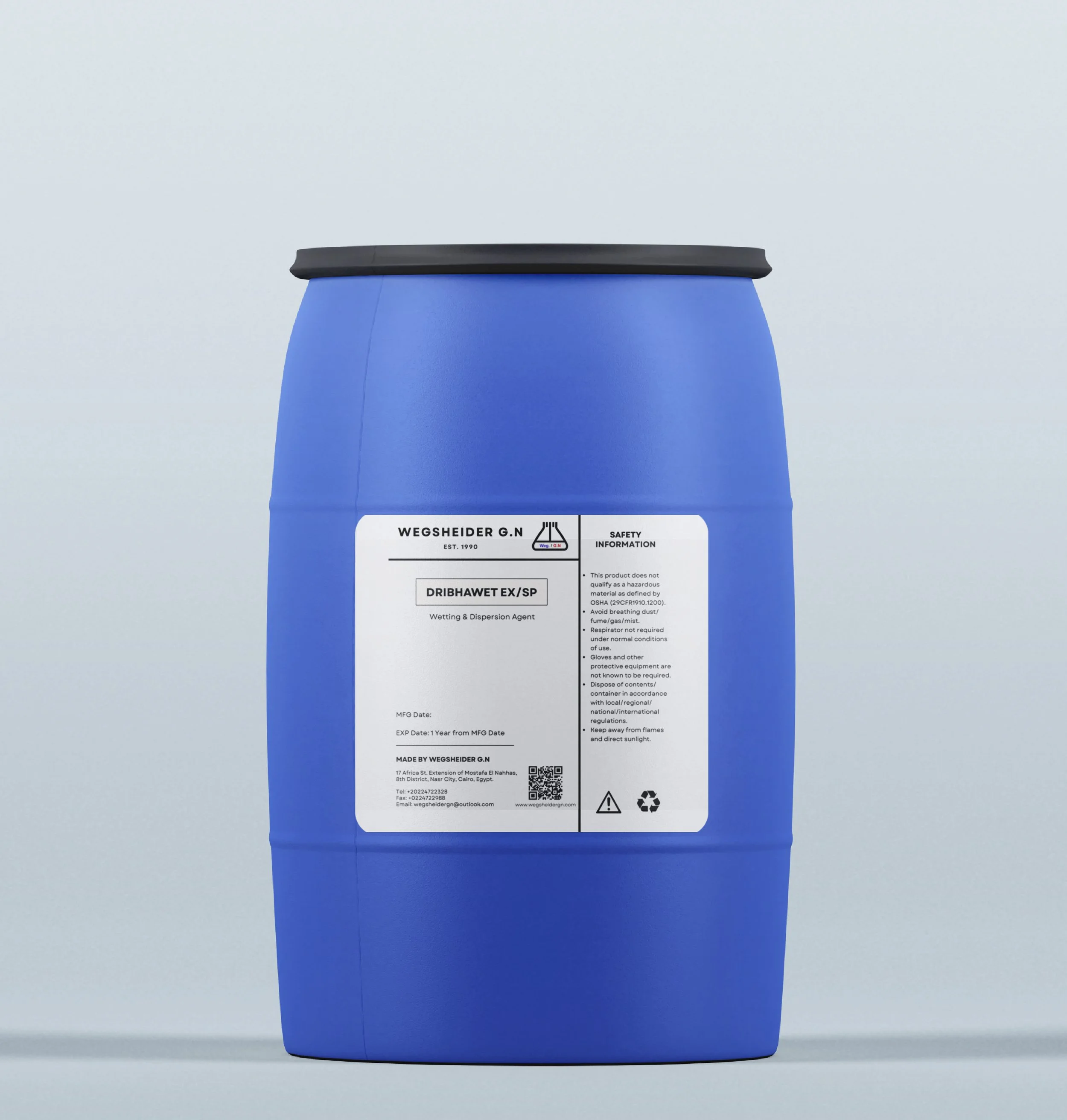 Industrial Barrel Cotnaining Wetting Agent Product with Company Label