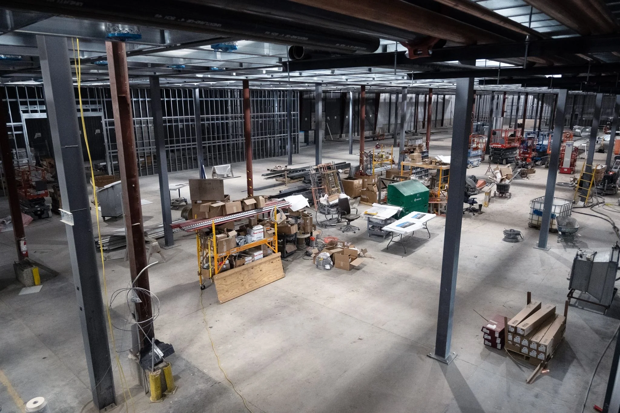 The interior of the Badland Batteries cell manufacturing facility showing the manufacturing floor while in construction.