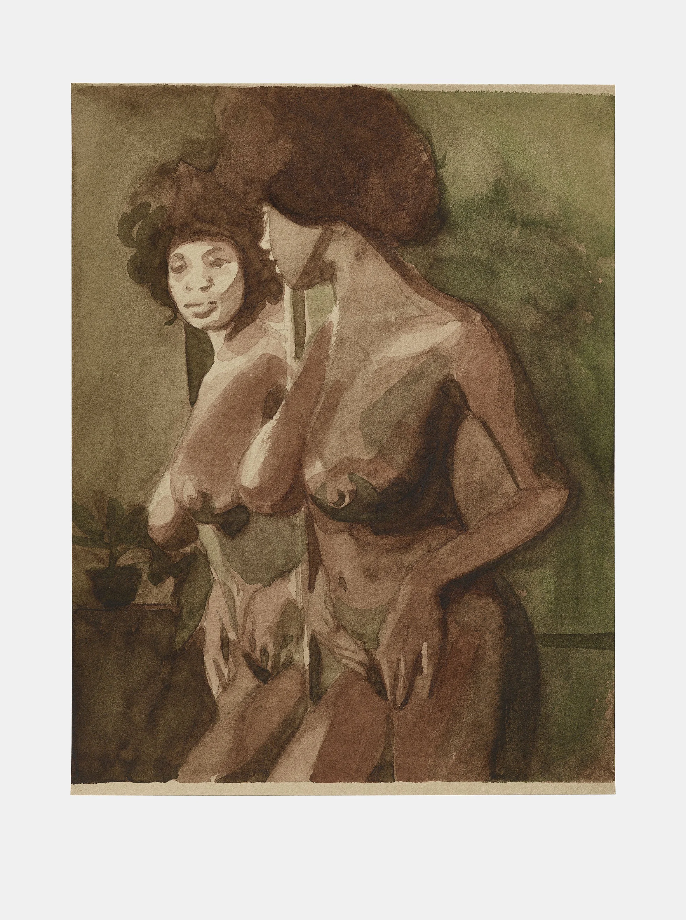 Somaya Critchlow;
Figure and Reflection, 2025;
Watercolour and Drawing Ink on Cold Pressed Linen-Rag paper;
12.2 x 16 cm;
4 3/4 x 6 1/4 in.