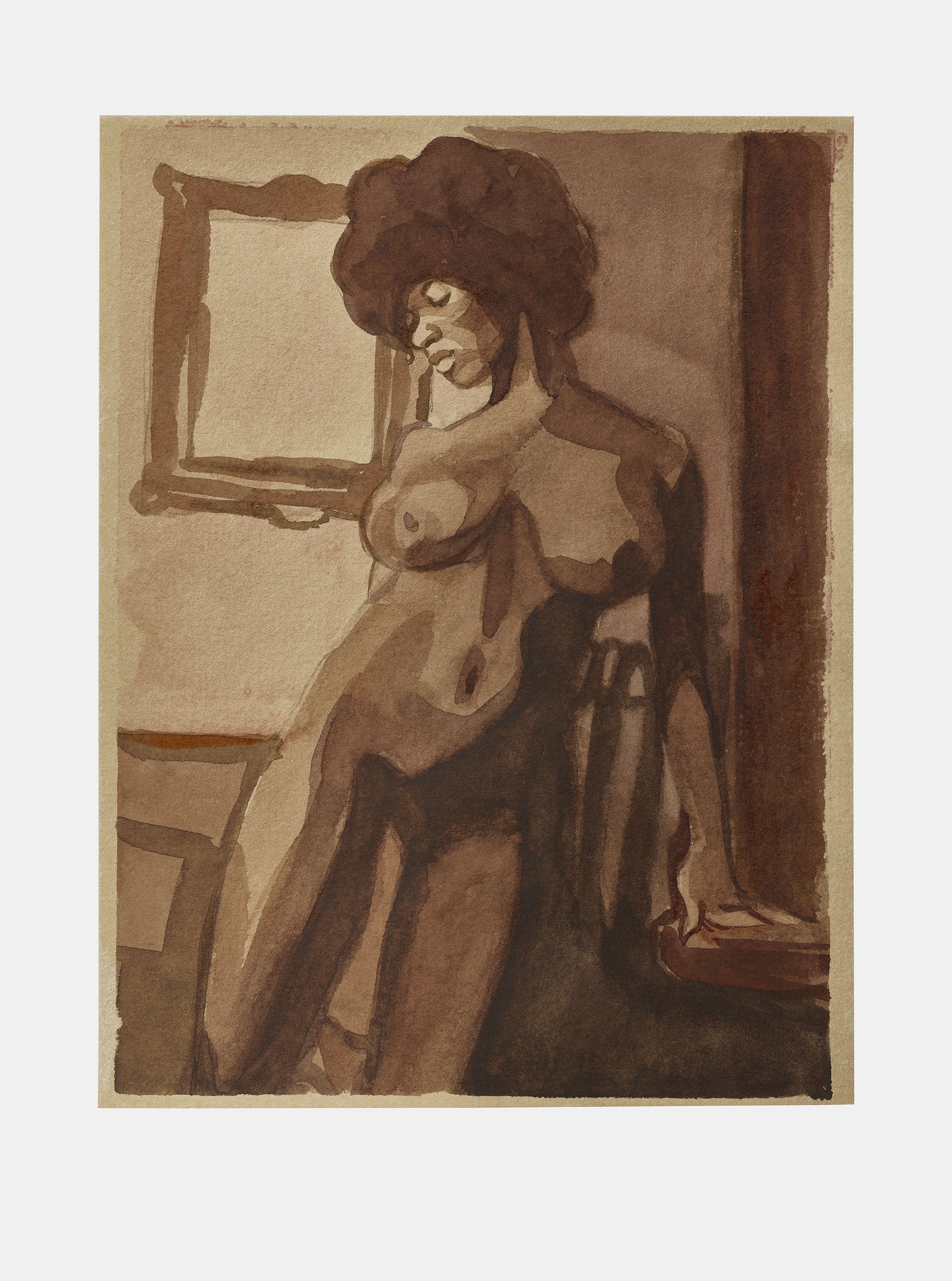 Somaya Critchlow;
Figure in Half Light, 2025;
Watercolour and Drawing Ink on Cold Pressed Linen-Rag paper;
12.2 x 16 cm;
4 3/4 x 6 1/4 in.