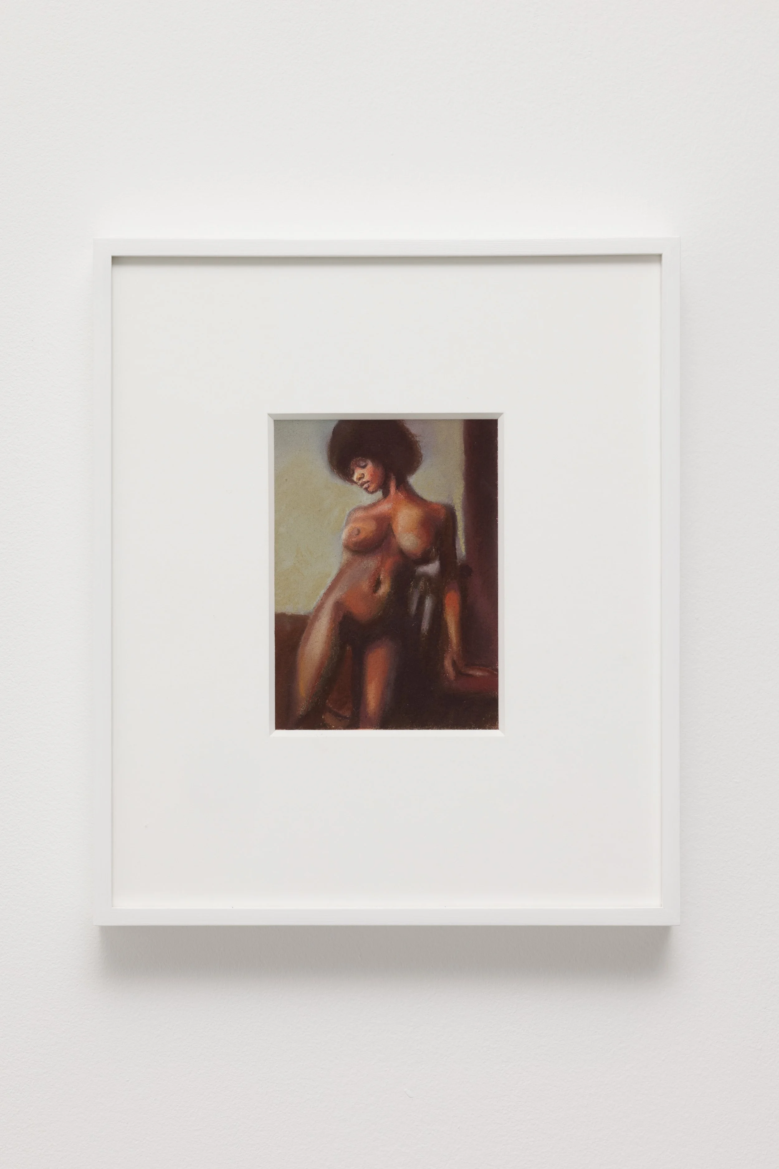 Somaya Critchlow;
Figure and Side Table, 2026;
Soft pastel on cold-pressed Calico Brown paper;
16 x 12 cm;
6 1/4 x 4 3/4 in.