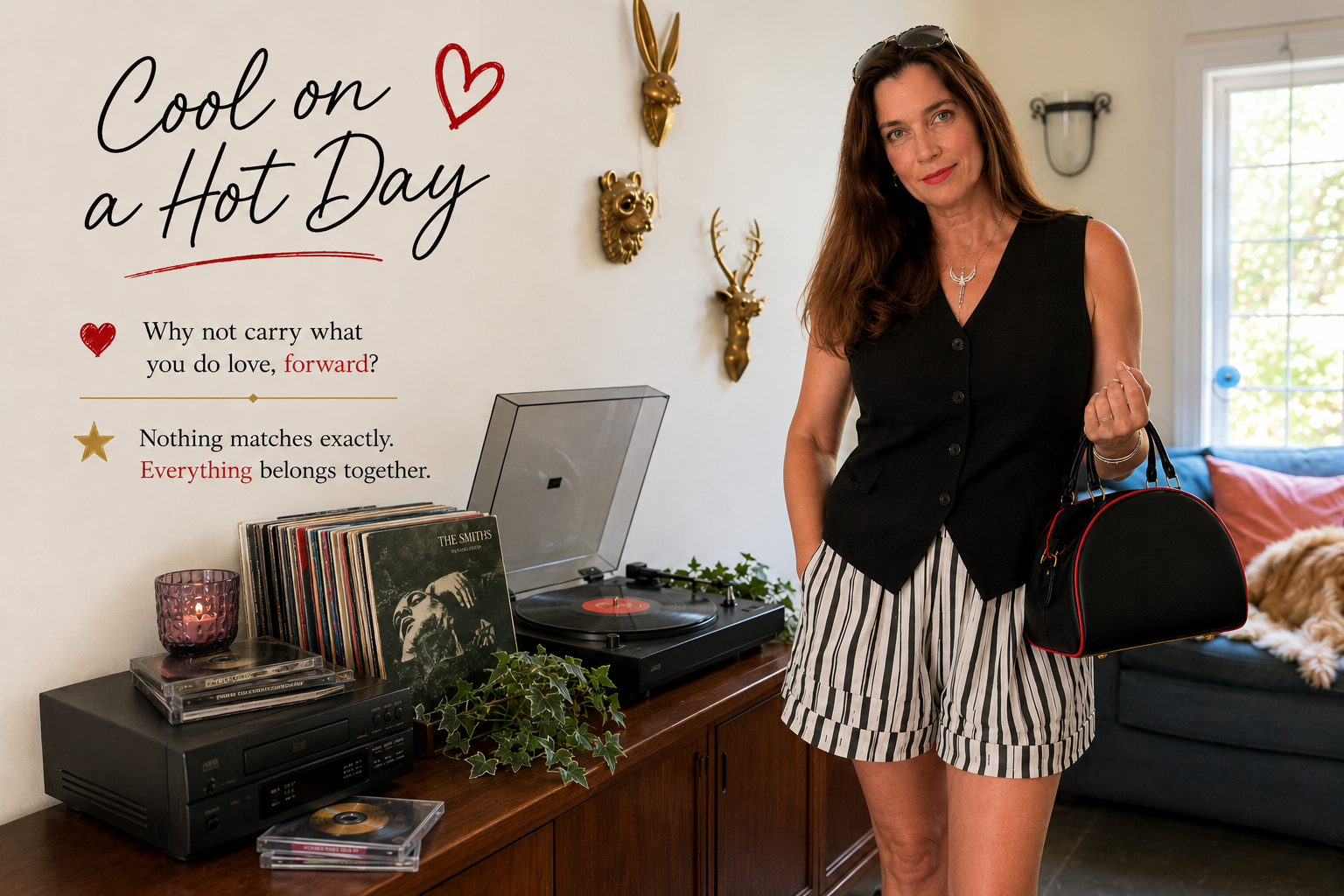 Keeping Cool on a Hot Day: Vintage Vest, Striped Shorts, and the Art of Carrying What You Love