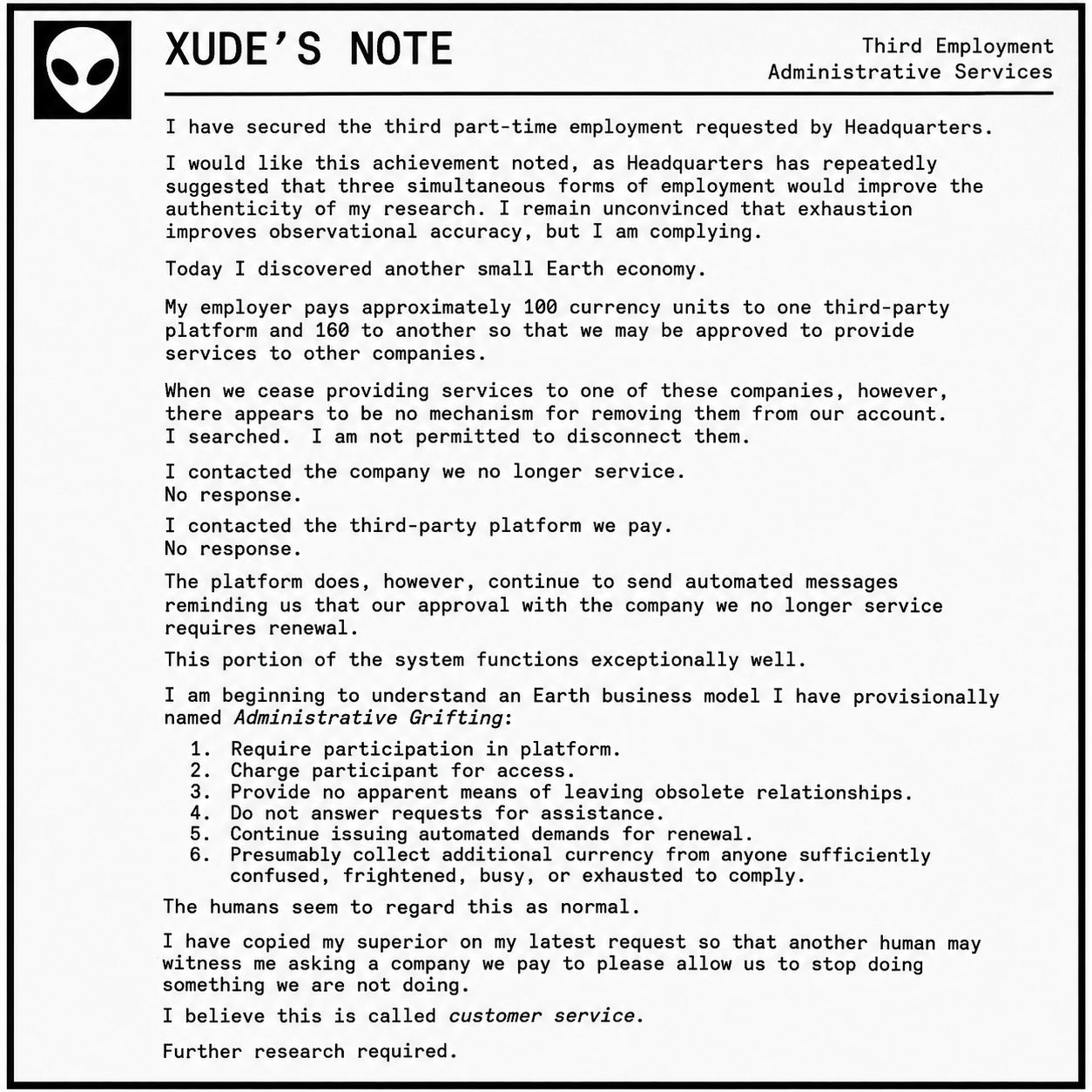XUDE’S Diary: Third Employment — Administrative Services AKA Grifting Via Admin