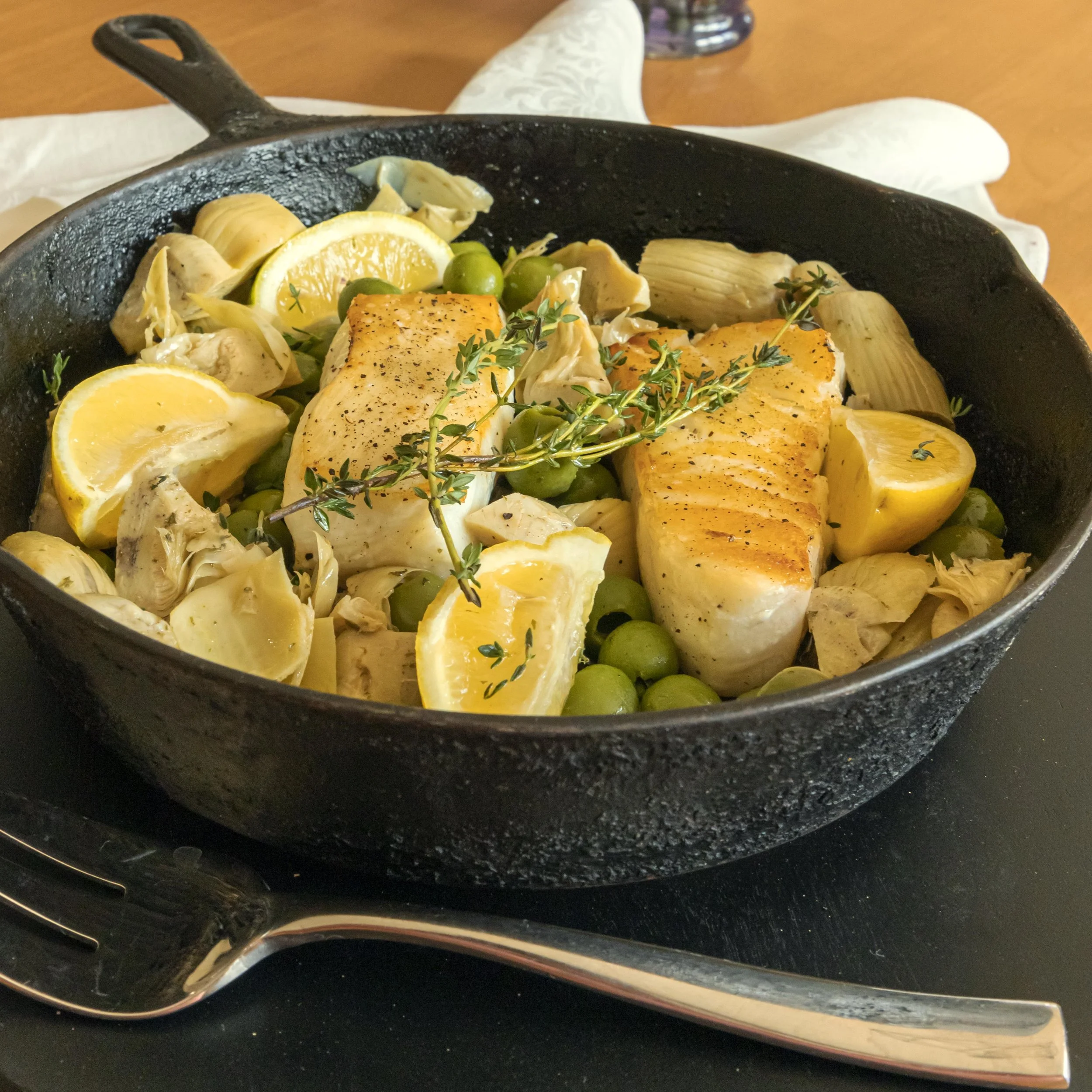 White Fish with Olives and Artichokes