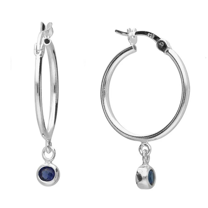 Sterling Silver September Birthstone Charm Hoop Earrings