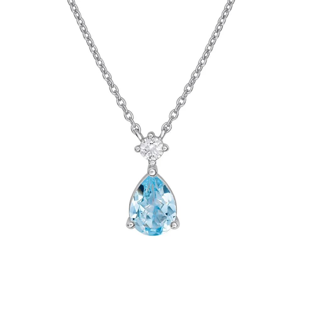 Sterling Silver CZ Circle and Blue Topaz Teardrop Necklace