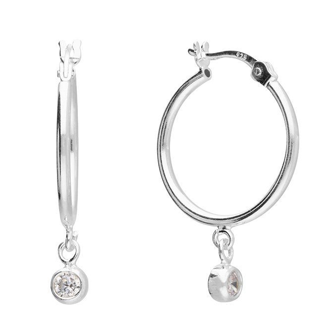 Sterling Silver April Birthstone Charm Hoop Earrings