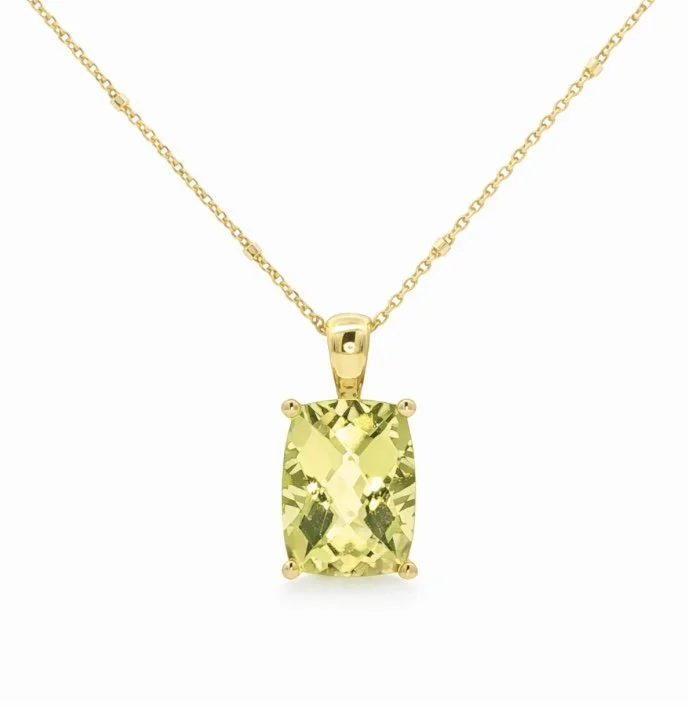 9ct Yellow Gold Rectangular Cushion Cut Lemon Quartz Necklace