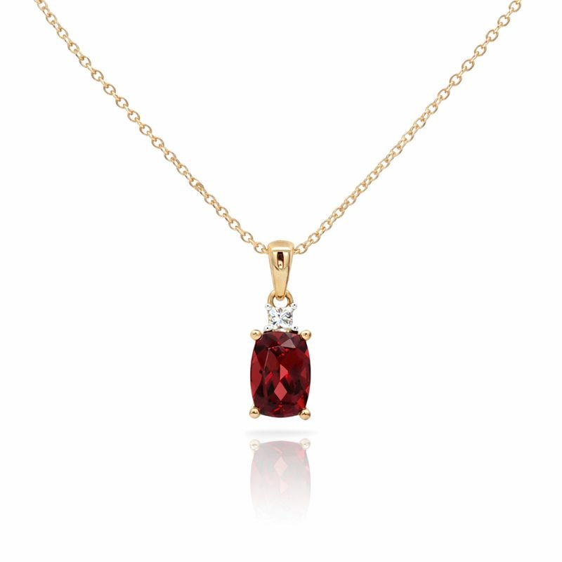 9ct Yellow Gold Cushion Cut Garnet and Diamond Necklace