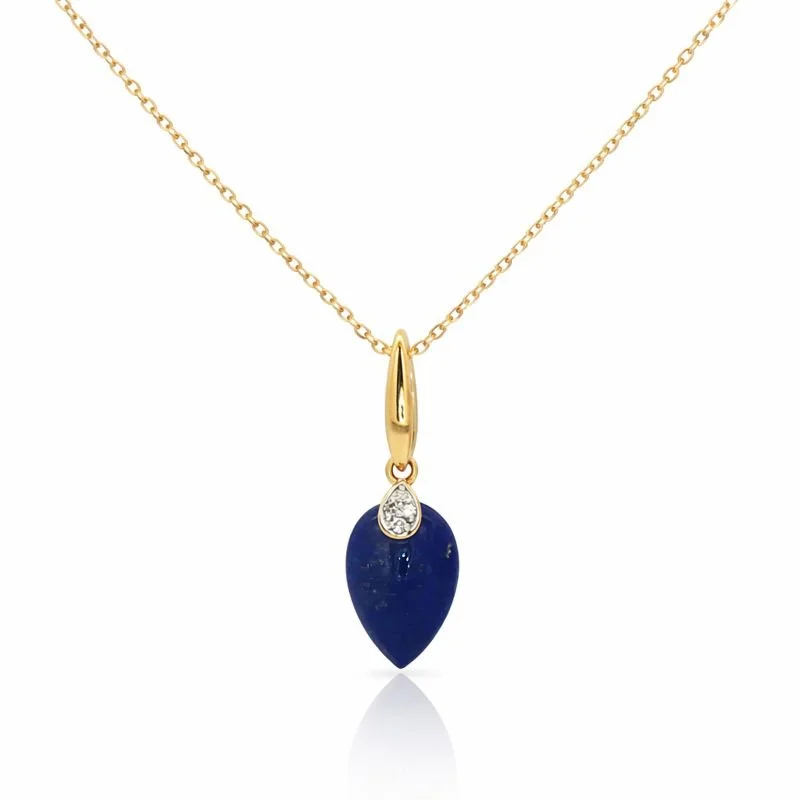 9ct Yellow Gold Pear Cut Lapis and Diamond Necklace