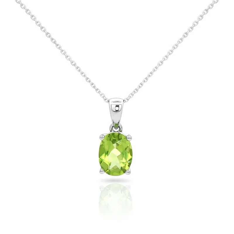 9ct White Gold Oval Cut Peridot Necklace