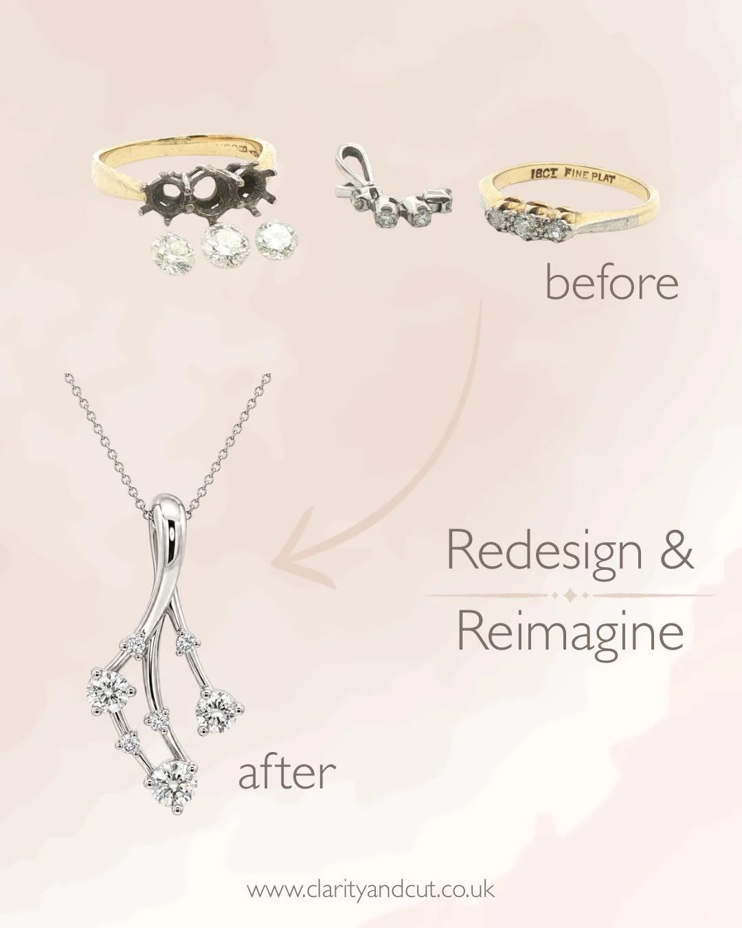 This week&rsquo;s redesign &amp; reimagine is this beautiful, one-of-a-kind necklace ✨

The customer came to us with two diamond rings and a pendant, and together we created this stunning new design 💎

This piece really shows that there are endless 