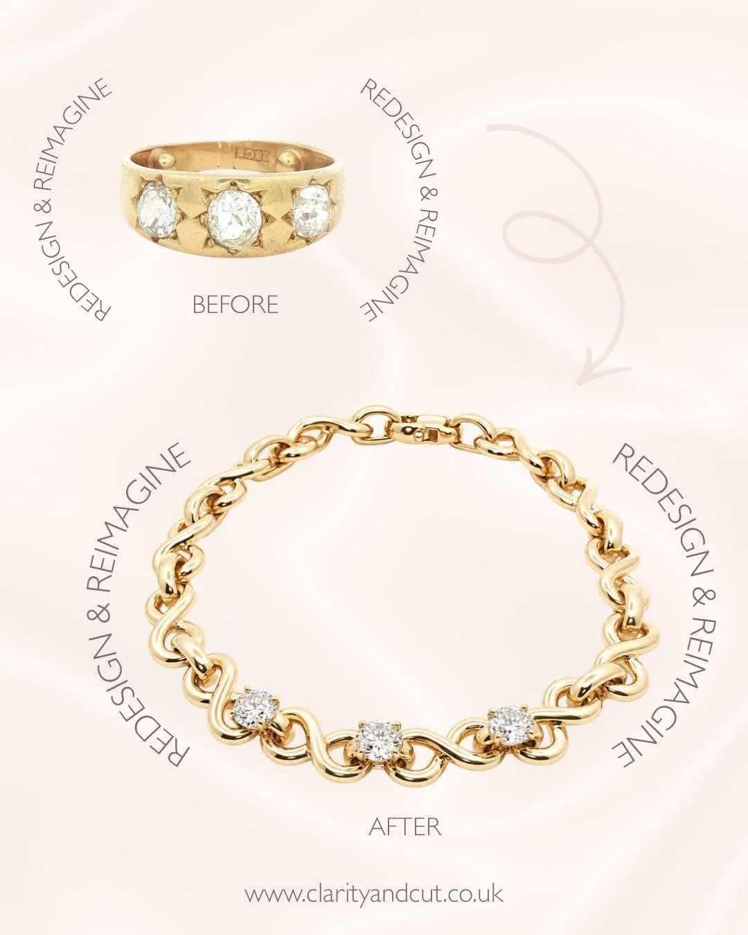 Another beautiful redesign &amp; reimagine ✨

Using the 3 diamonds from our customer&rsquo;s ring, we created a completely new look with this unique infinity link bracelet ♾️

If you have some stones you would like to repurpose, enquire in-store in T