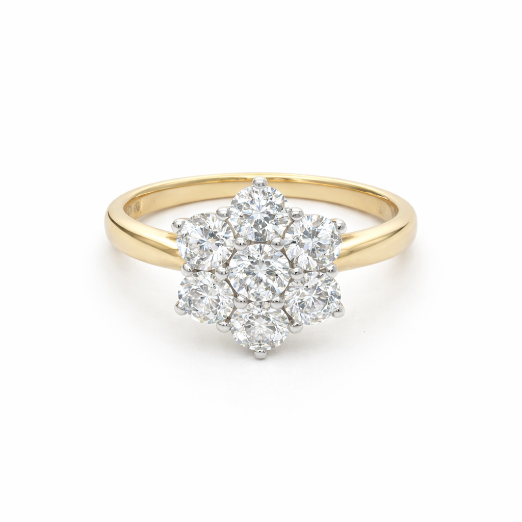 9ct Yellow Gold 7-Stone Lab Grown Diamond Flower Cluster Ring