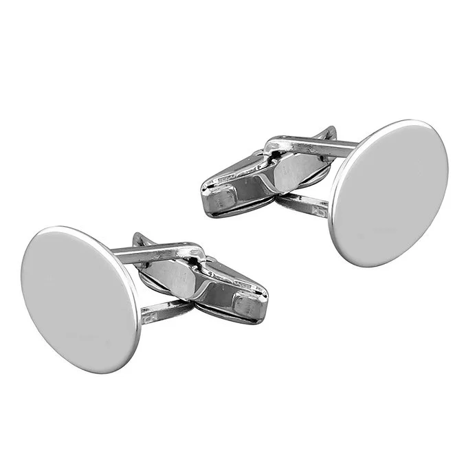 Sterling Silver Plain Oval Cufflinks with Swivel