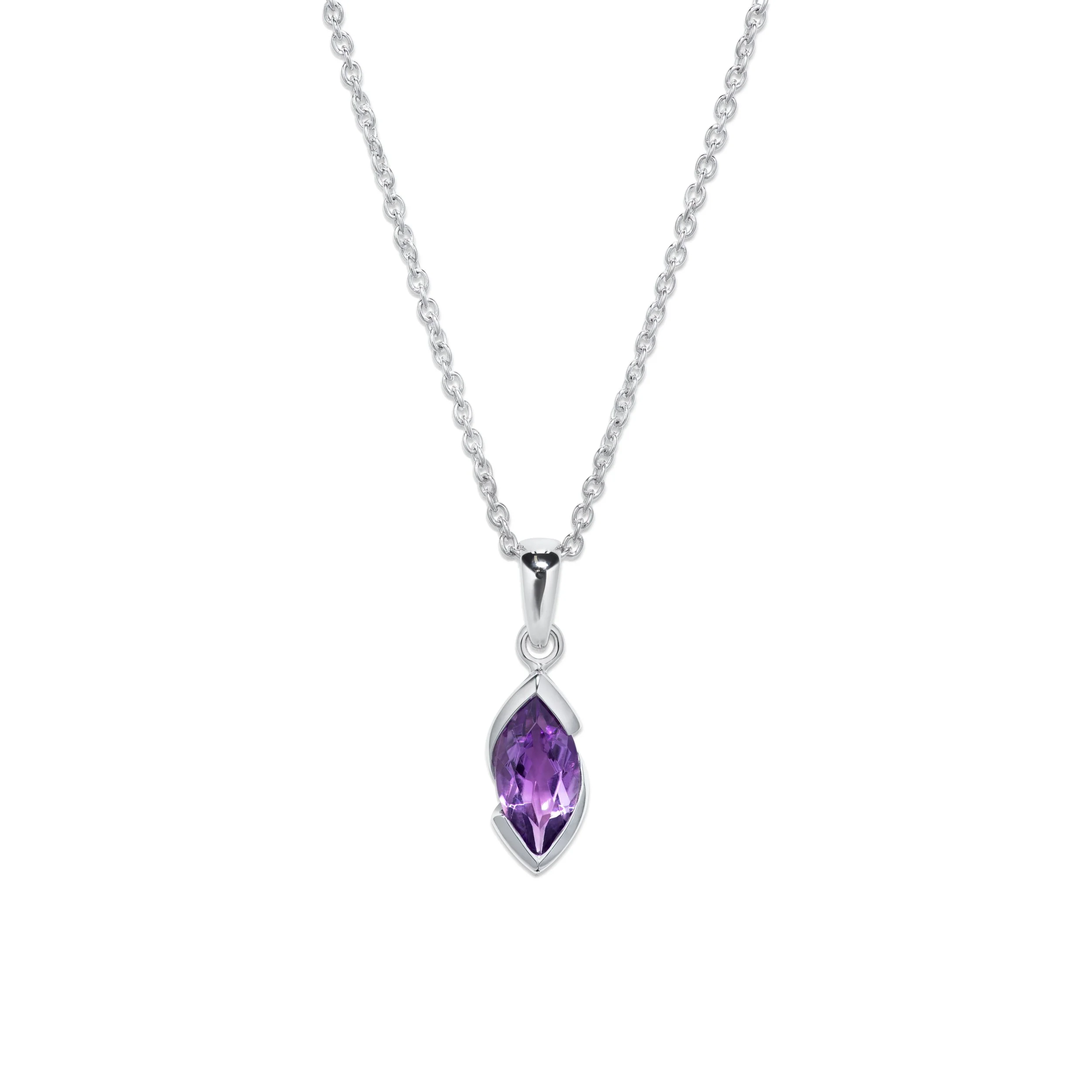 Sterling Silver Amethyst Marquise Necklace