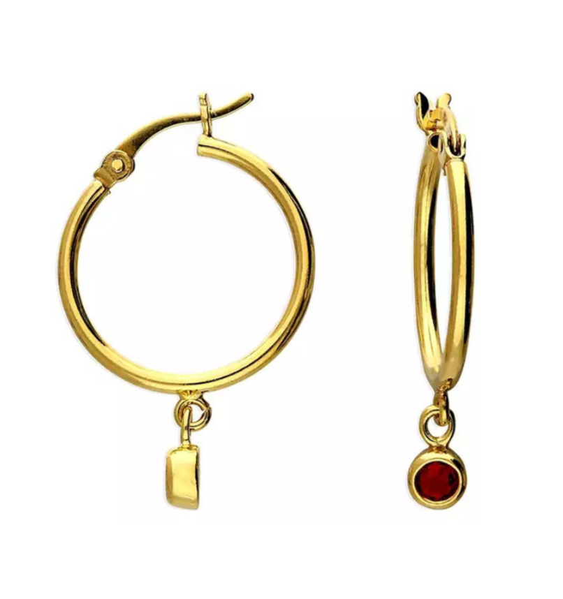 Gold Plated January Birthstone Charm Hoop Earrings
