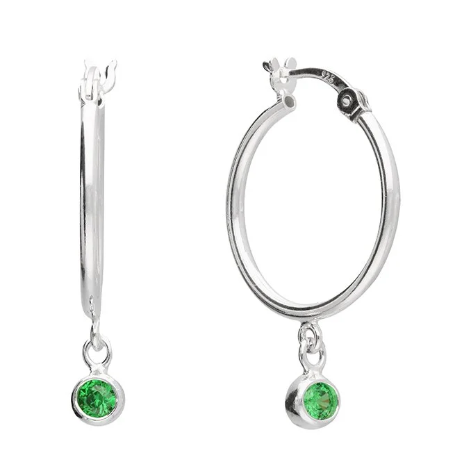 Sterling Silver May Birthstone Charm Hoop Earrings