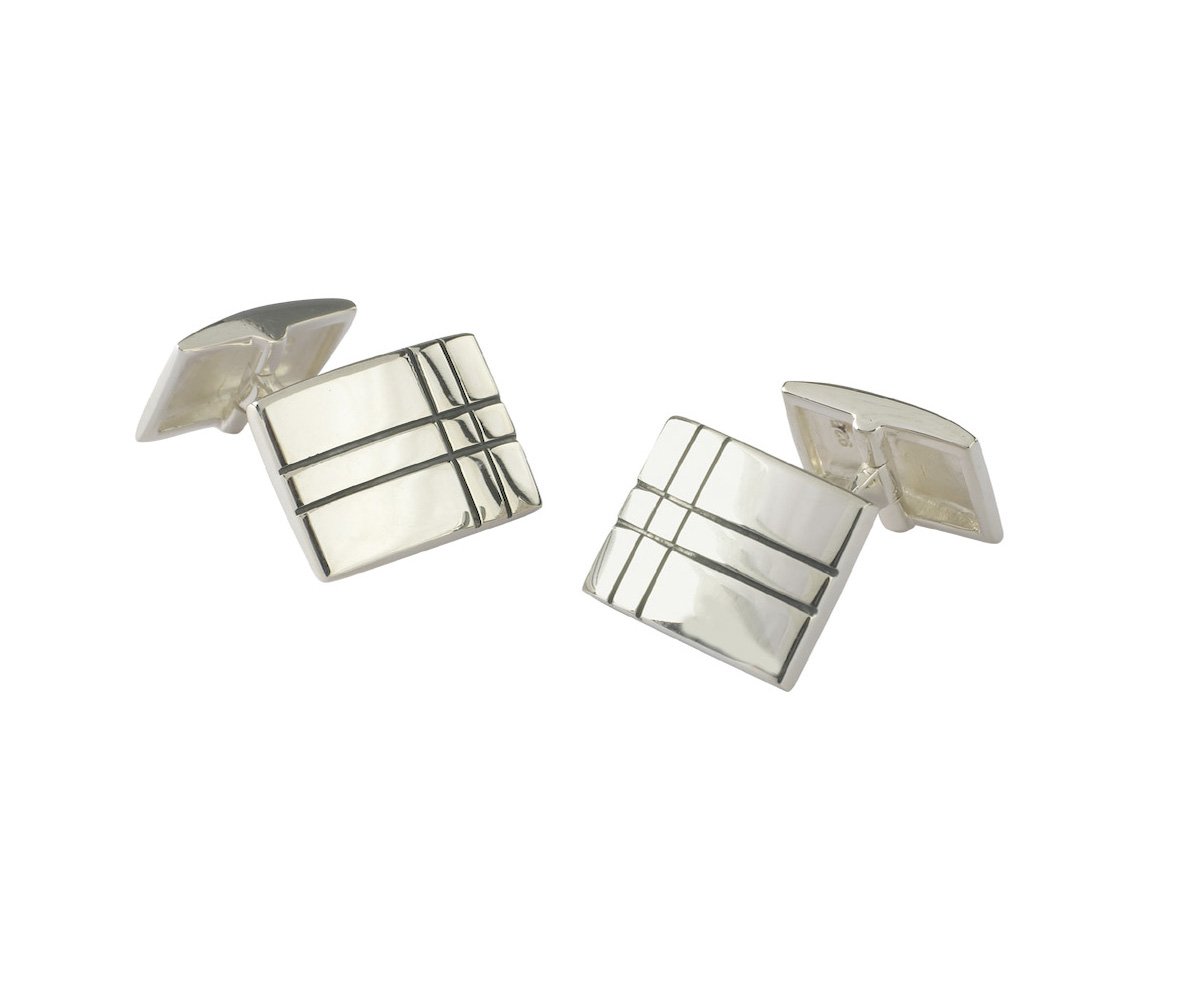 Sterling Silver Engraved Rectangular Cufflinks with Swivel
