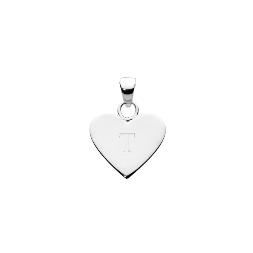 Sterling Silver T Initial Heart Pendant