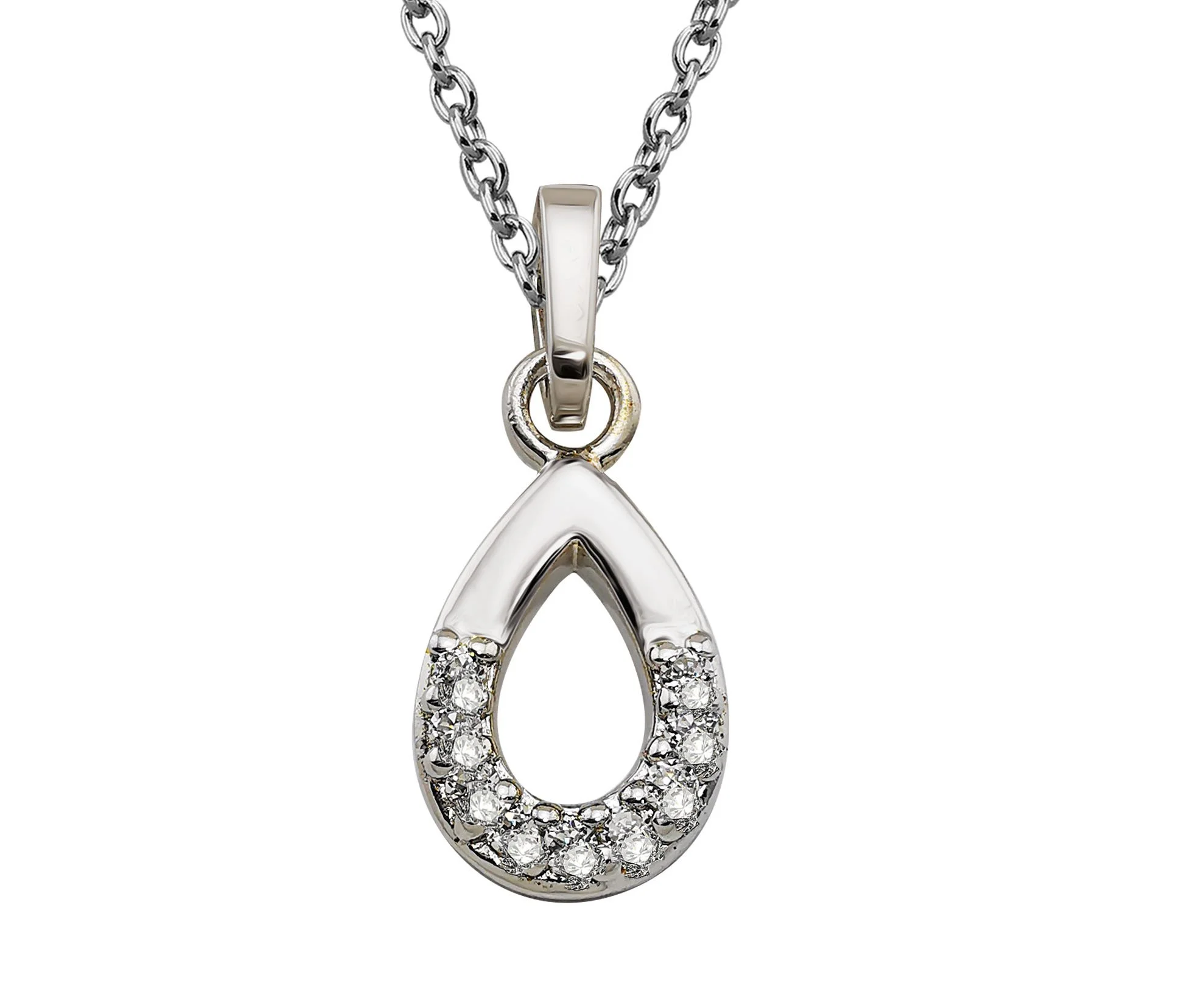 Sterling Silver CZ Open Teardrop Necklace