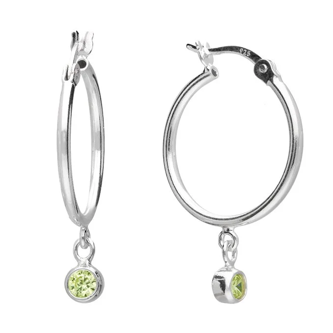 Sterling Silver August Birthstone Charm Hoop Earrings