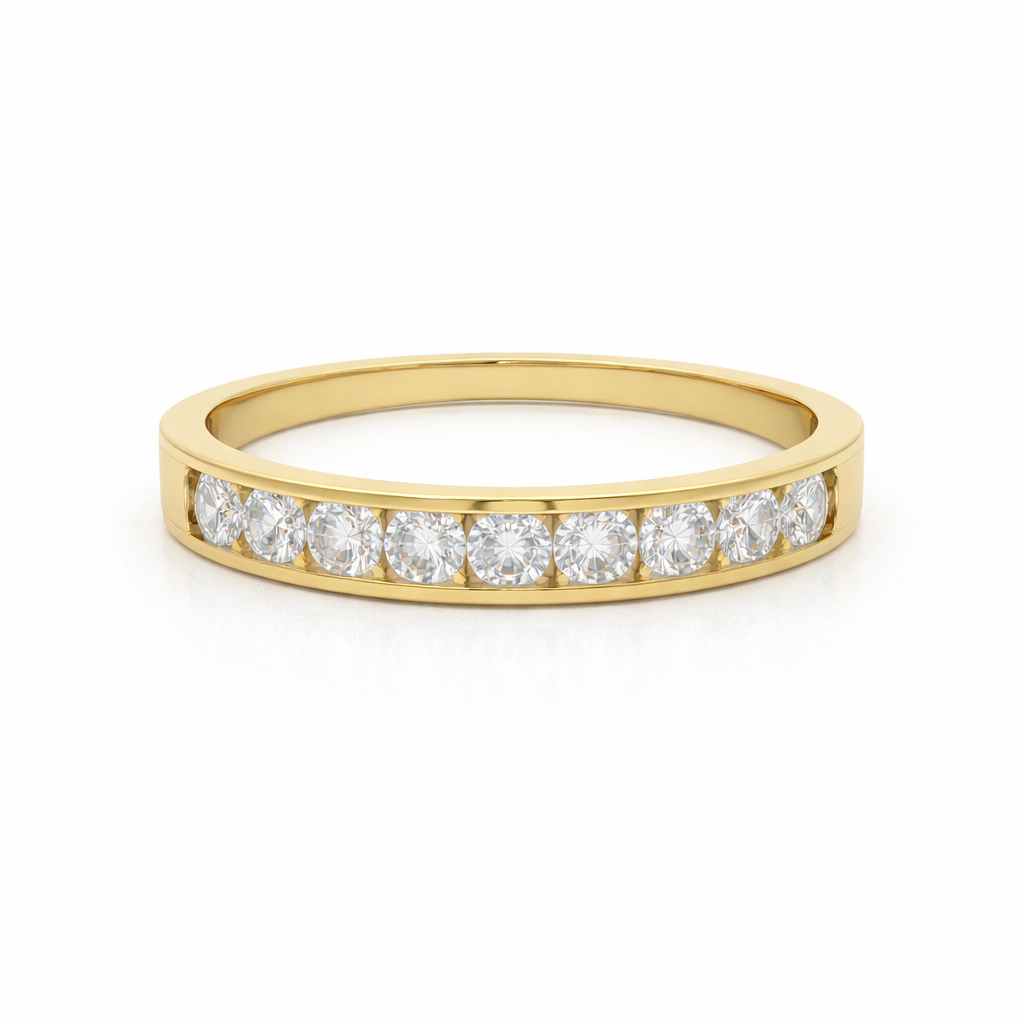 9ct Yellow Gold 9-Stone Round Lab Grown Diamond Channel Set Eternity Ring