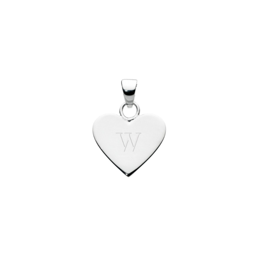 Sterling Silver W Initial Heart Pendant